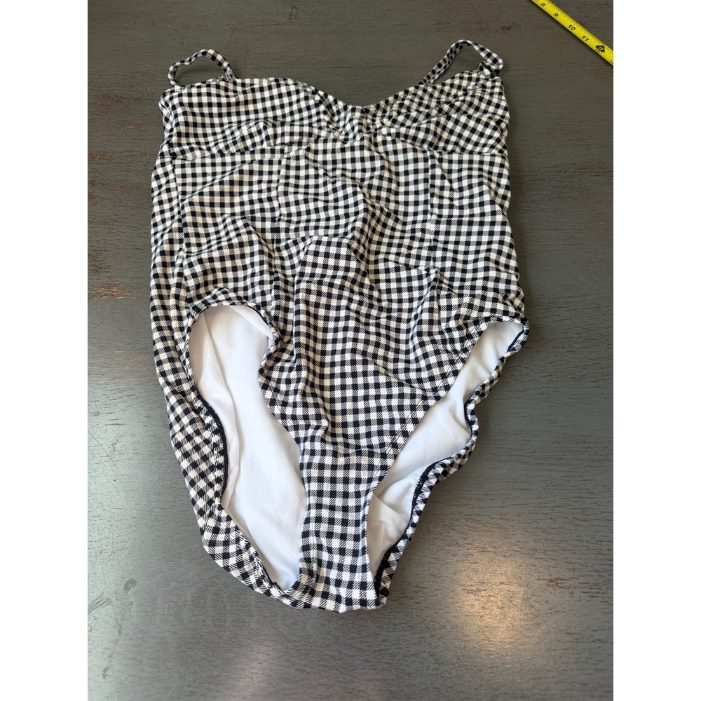 Time and Tru Womens Gingham One Piece Swimsuit Black White Size L 12-14